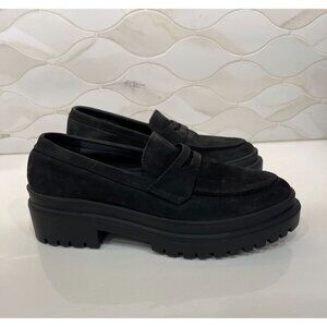 Portland Leather Patina Black Suede Chunky Zoe Loafer Size 10 Slip On Lug Sole